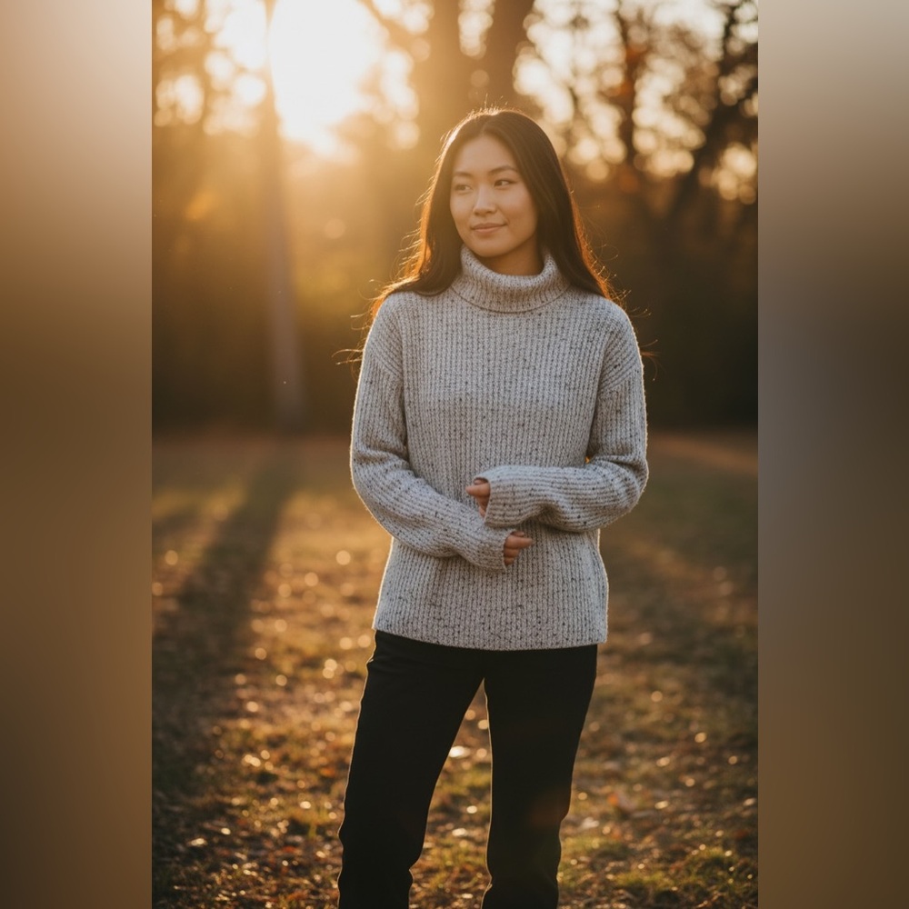 J Brand Heather Gray/Cream Turtleneck Sweater (Wool Blend)